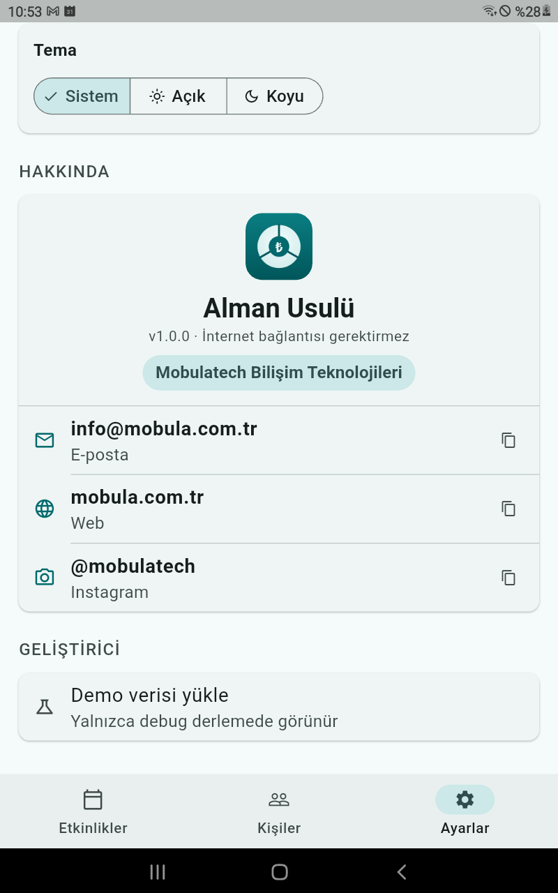 Karanlık tema: ayarlar ekranı