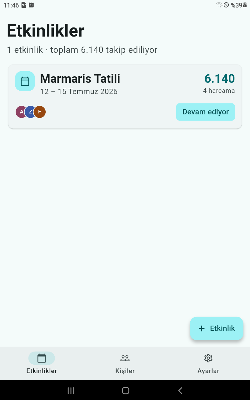 Alman Usulü etkinlikler ana ekranı