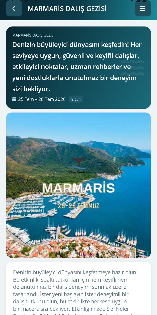 Etkinlik detayı: dalış bilgileri ve rezervasyon
